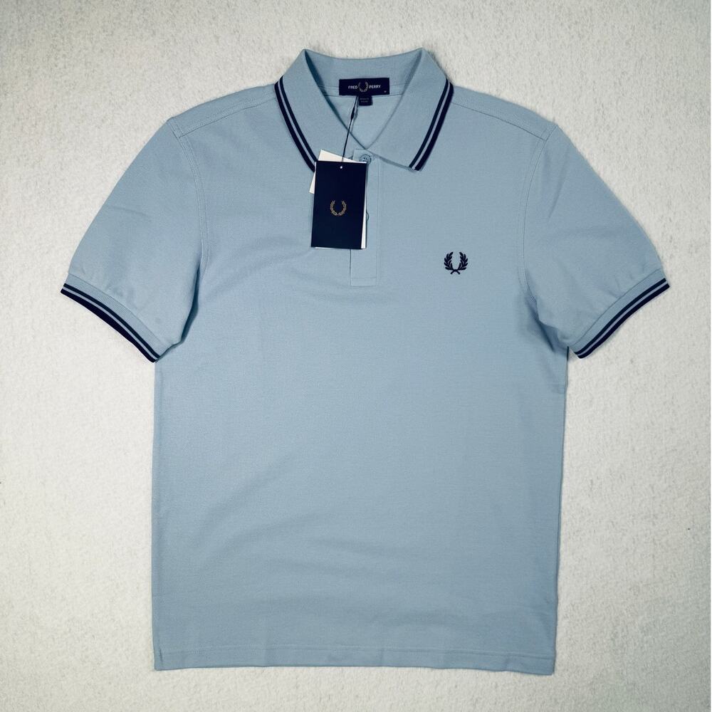 Fred Perry Short Sleeve Slim Fit Twin Tipped Polo Shirt, blue Medium $110